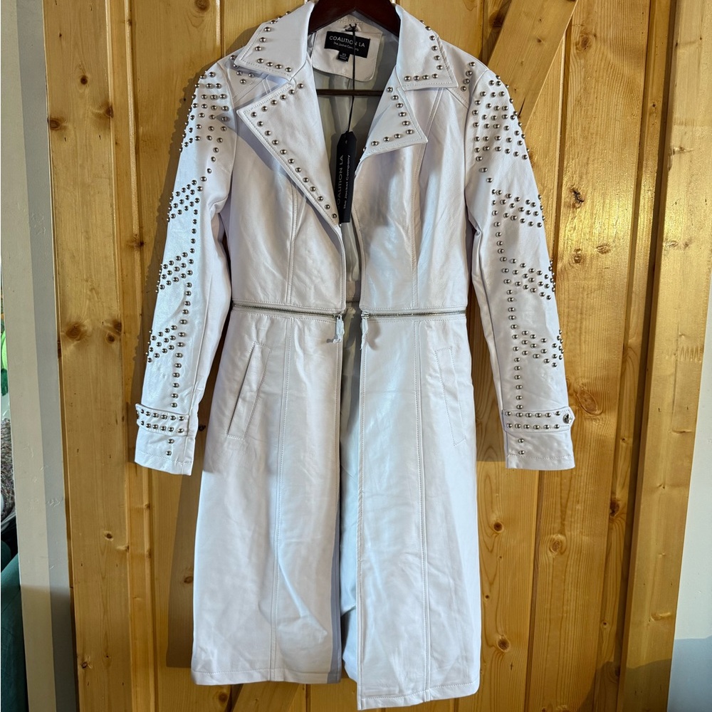 Studded White Women's Adjustable Coat, XS